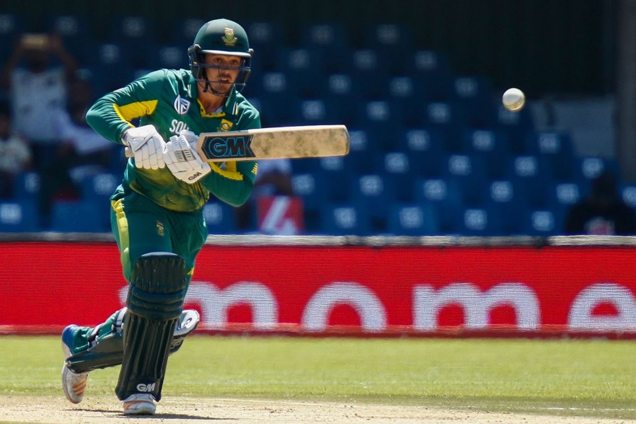 Eyes on the ball: Quinton de Kock hits down the ground, South Africa v Bangladesh, 3rd ODI, East London, October 22, 2017