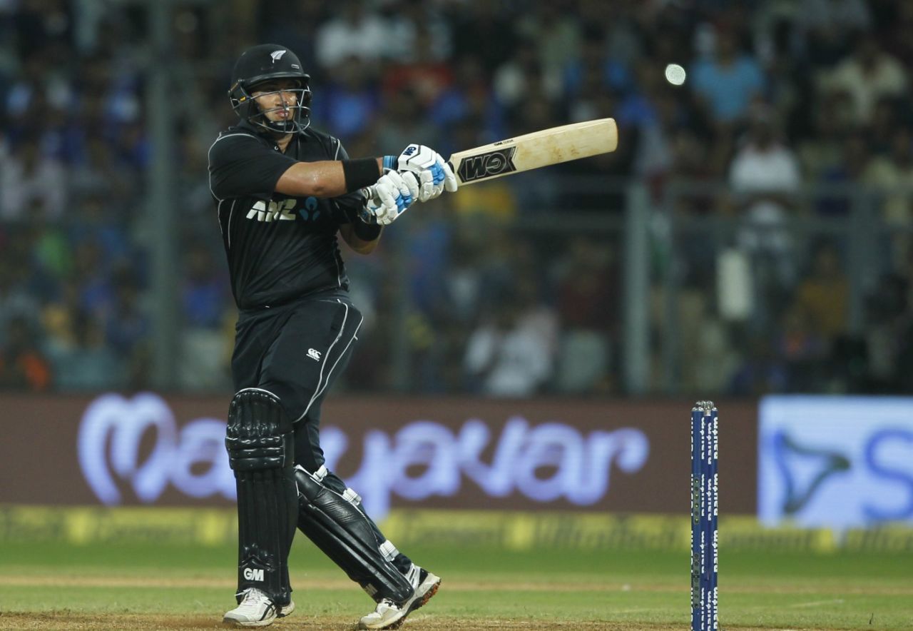 Cross-batted strokes were productive for Ross Taylor, India v New Zealand, 1st ODI, Mumbai, October 22, 2017