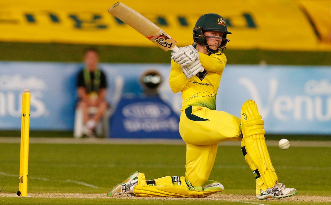 Rachael Haynes smashes one into the leg side en route to her unbeaten 89, Australia v England, Women's Ashes 2017-18, 2nd ODI, Coffs Harbour, October 26, 2017