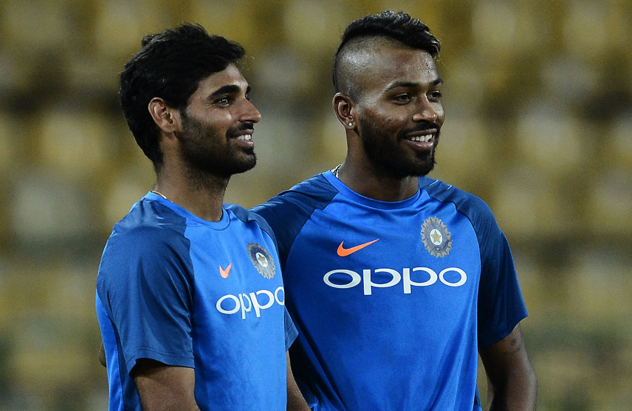 Bhuvneshwar Kumar and Hardik Pandya at a training session in Colombo, August 30, 2017