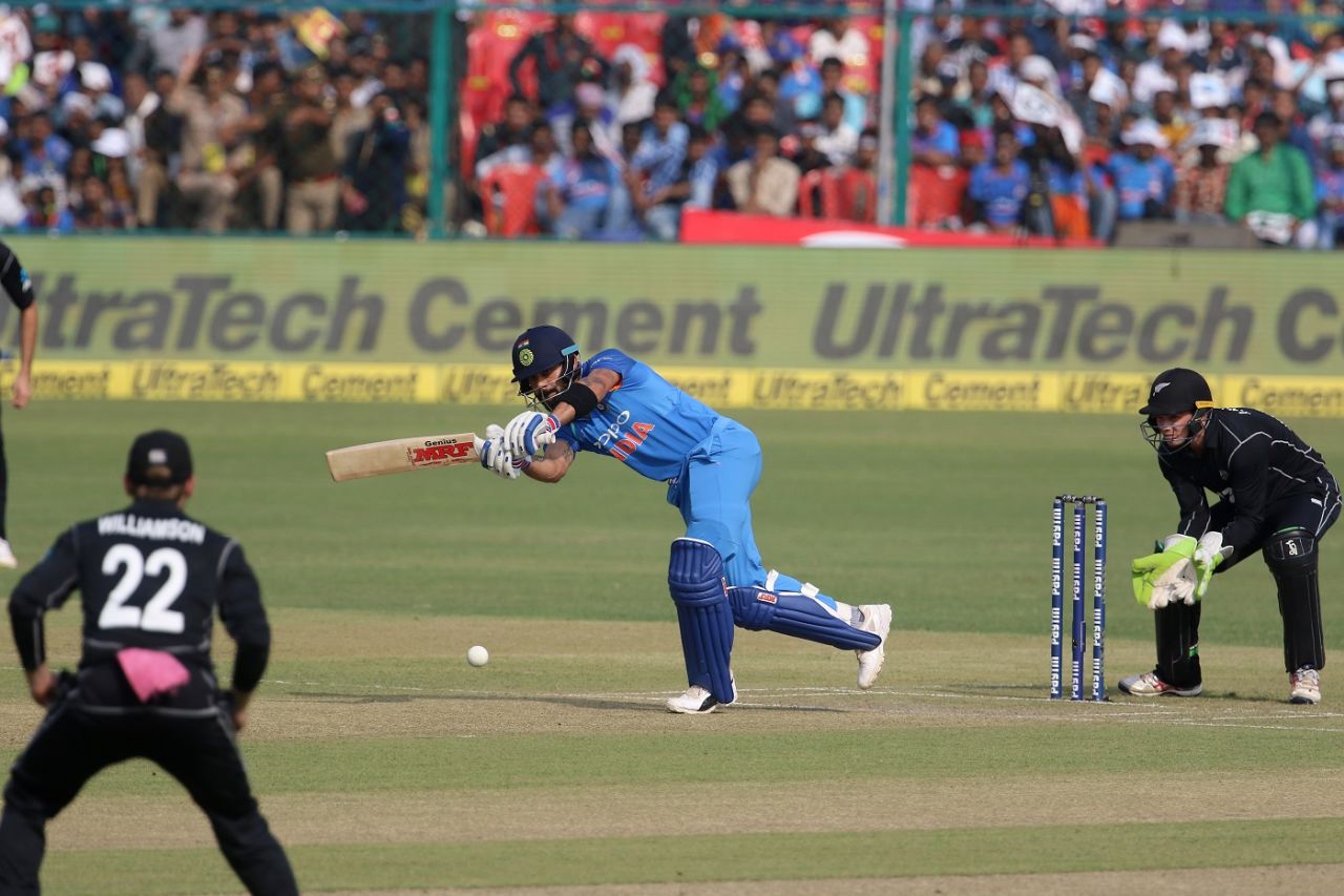 Virat Kohli's shuffle across helped him access the leg side easier, India v New Zealand, 3rd ODI, Kanpur, October 29, 2017