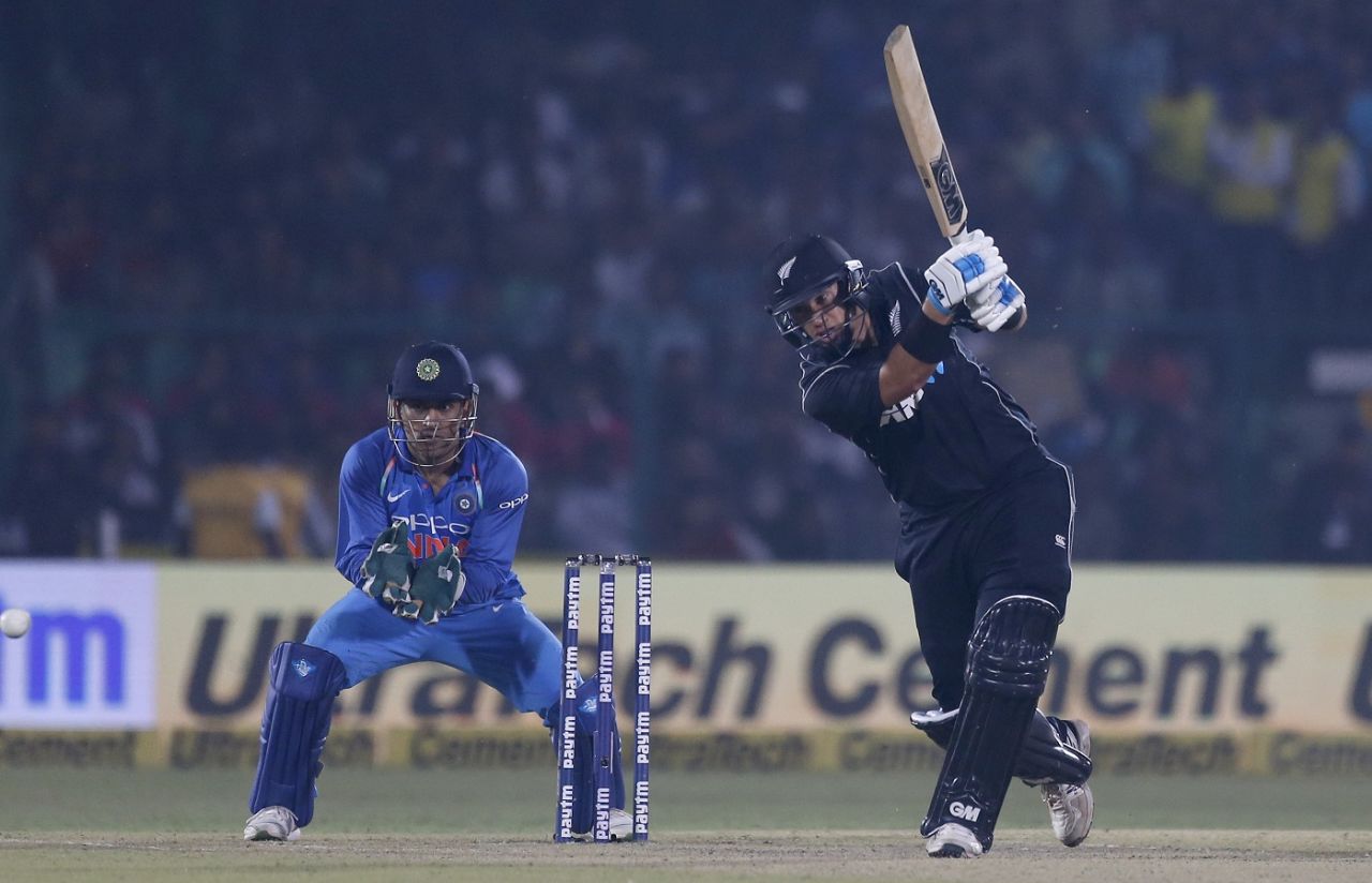 Ross Taylor slaps the ball through cover, India v New Zealand, 3rd ODI, Kanpur, October 29, 2017