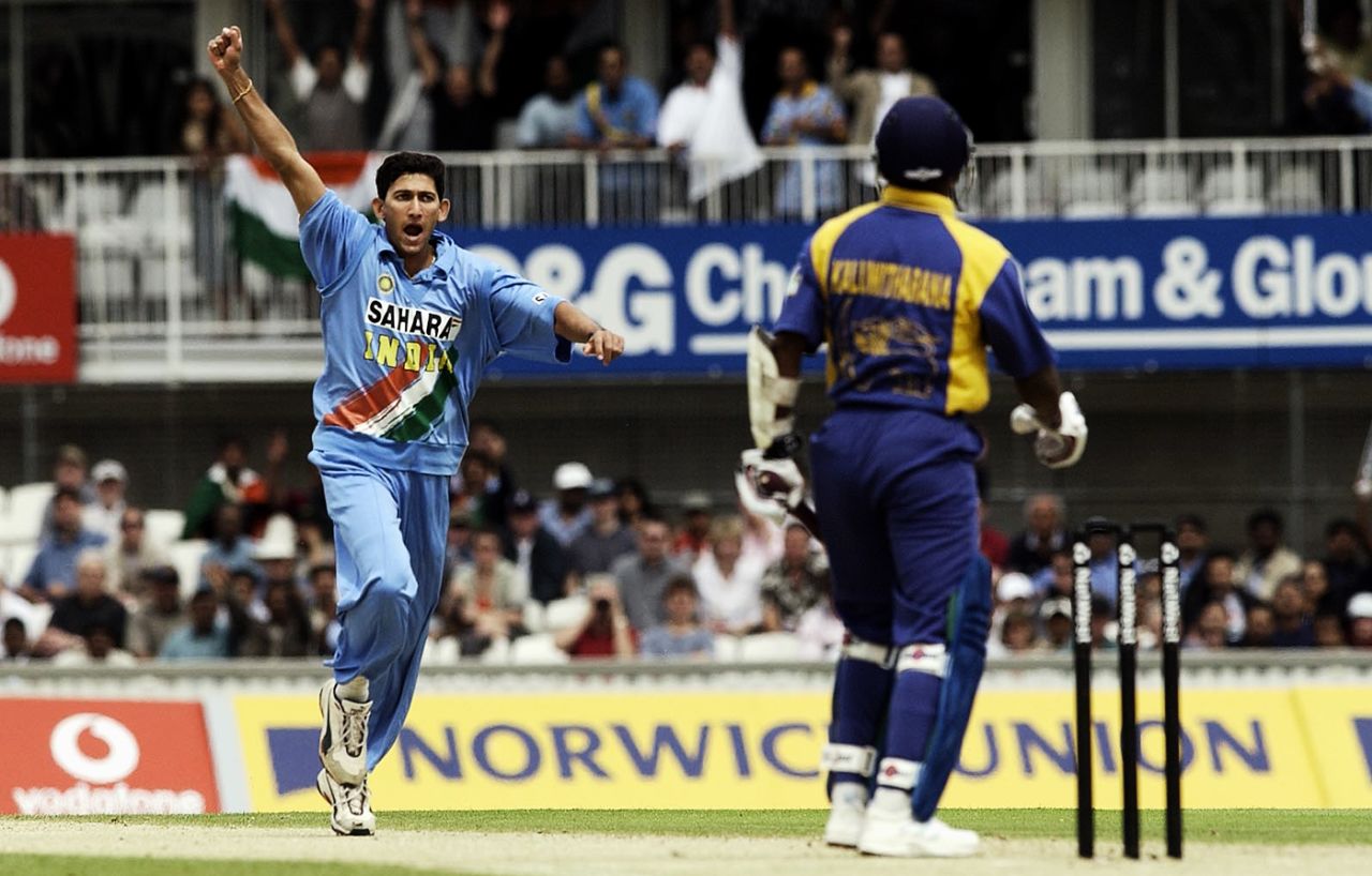 With his first ball of the match Ajit Agarkar has Romesh Kaluwitharana out, India v Sri Lanka, The Oval June 30, 2002