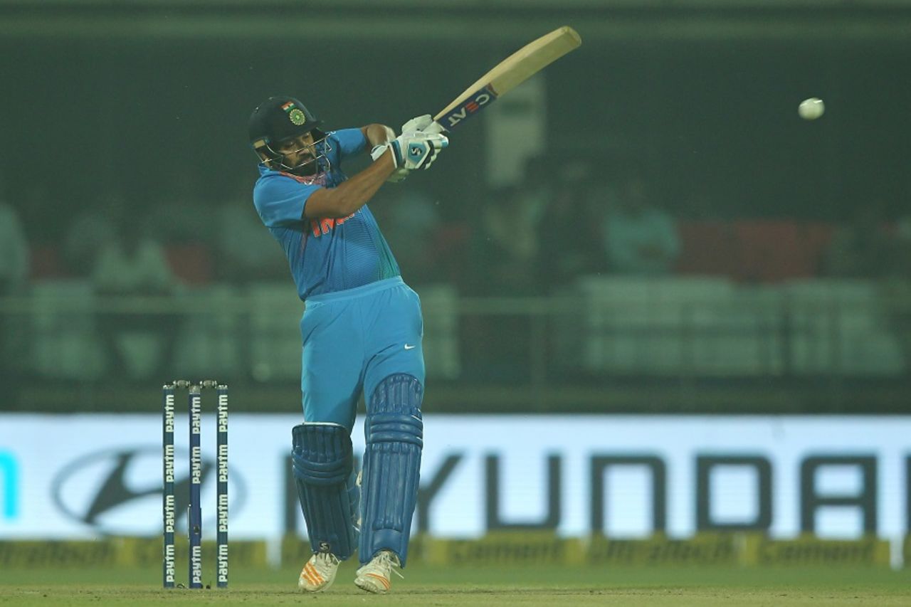 Rohit Sharma swats one away to the leg side, India v New Zealand, 1st T20I, Delhi, November 1, 2017