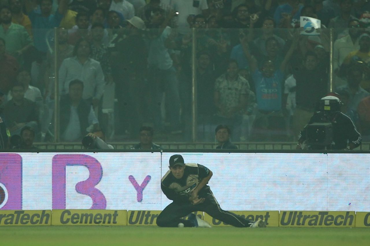 Tim Southee fails to accept an offering from Rohit Sharma, India v New Zealand, 1st T20I, Delhi, November 1, 2017