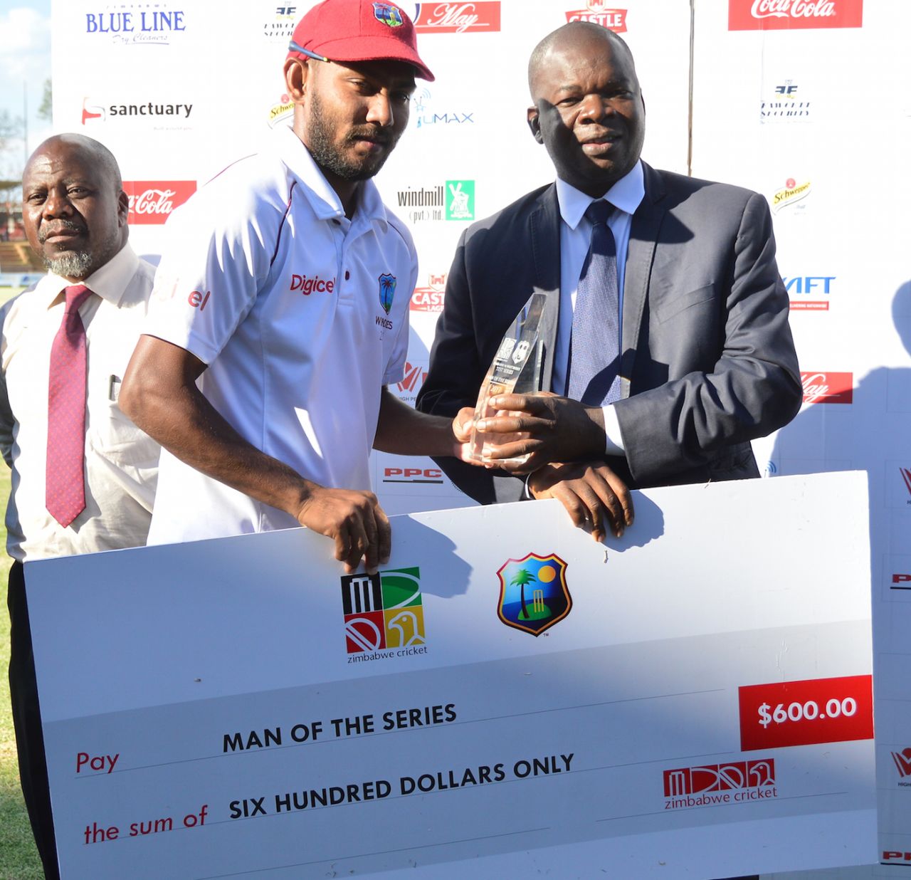 Devendra Bishoo was adjudged Player of the Series for his 13 wickets in two games, Zimbabwe v West Indies, Bulawayo, Day 4, November 2, 2017