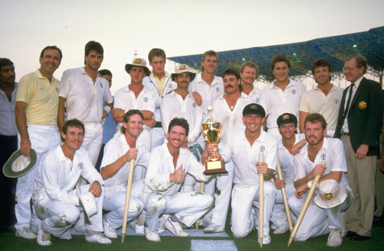 The Australian squad with the World Cup trophy, Australia v England, World Cup final, Calcutta, November 8, 1987