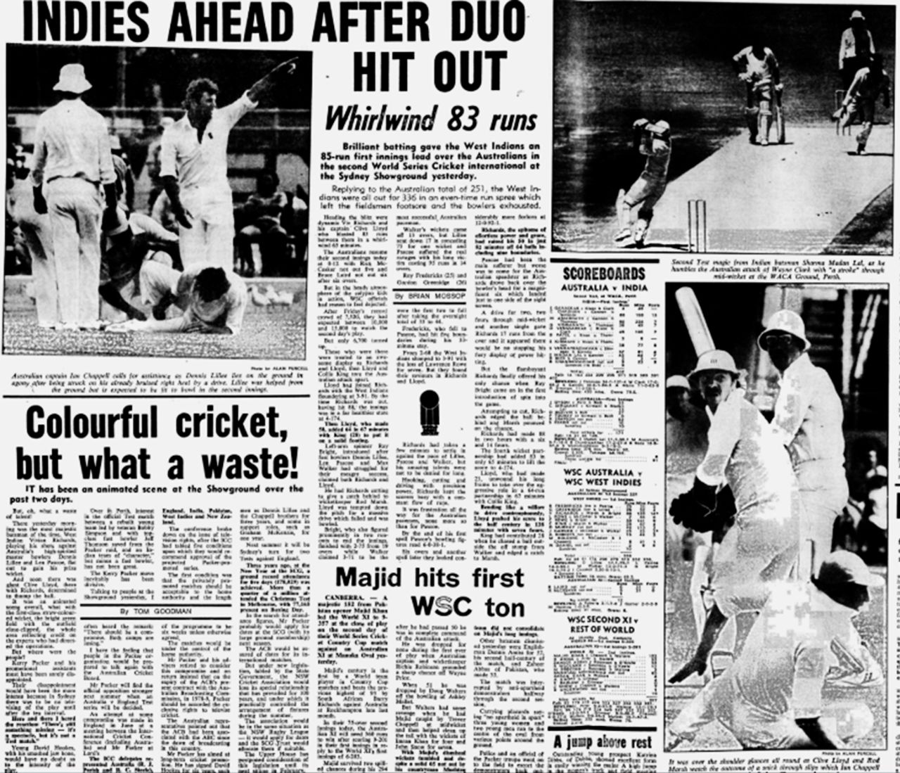 The <i>Sydney Morning Herald</i> covers the final day of the second Supertest and Majid Khan's hundred in the Country Cup in Canberra, December 18, 1977