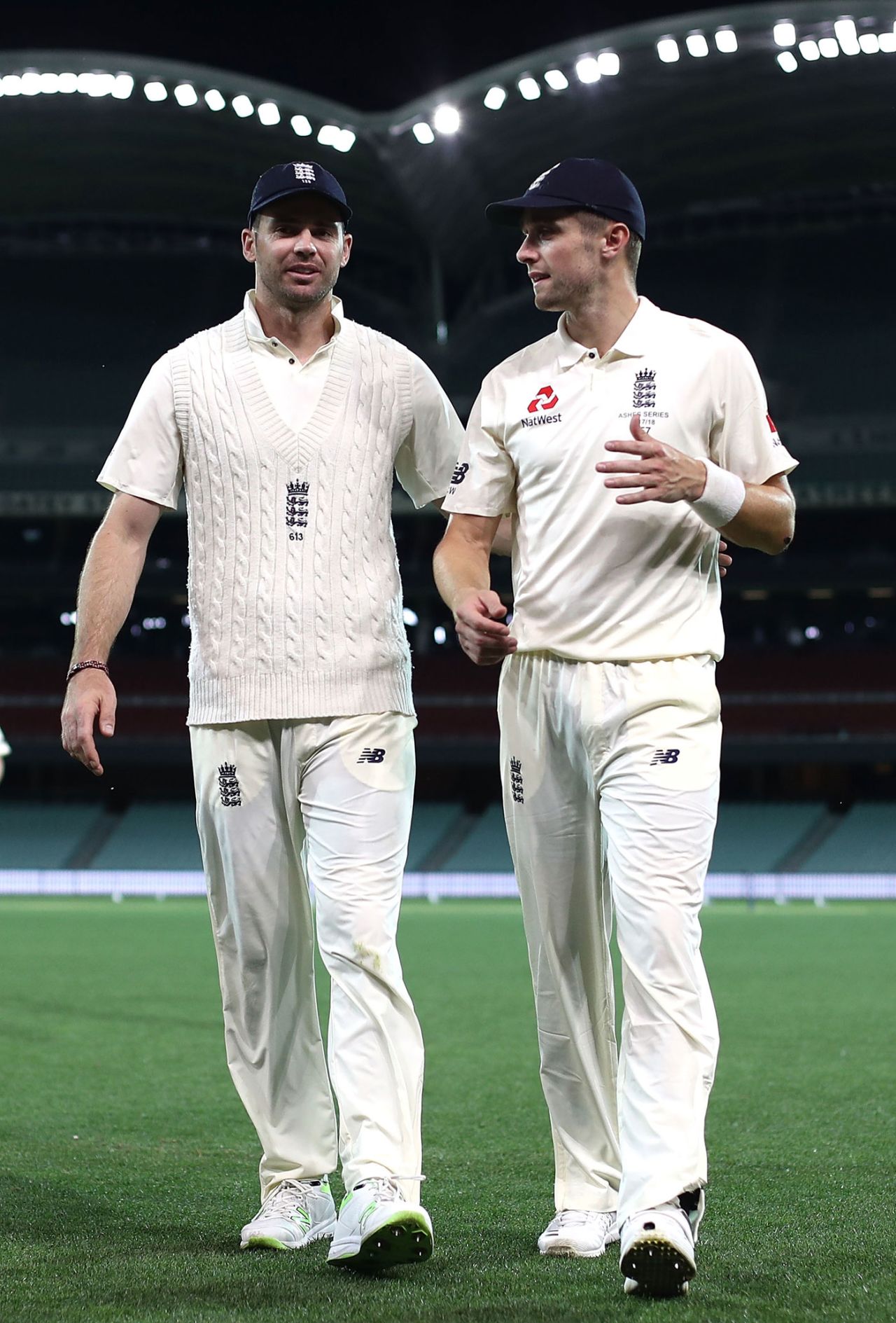 James Anderson and Chris Woakes head off after England fought back with the pink ball, Cricket Australia XI v England, The Ashes 2017-18, tour match, 3rd day, Adelaide, November 10, 2017