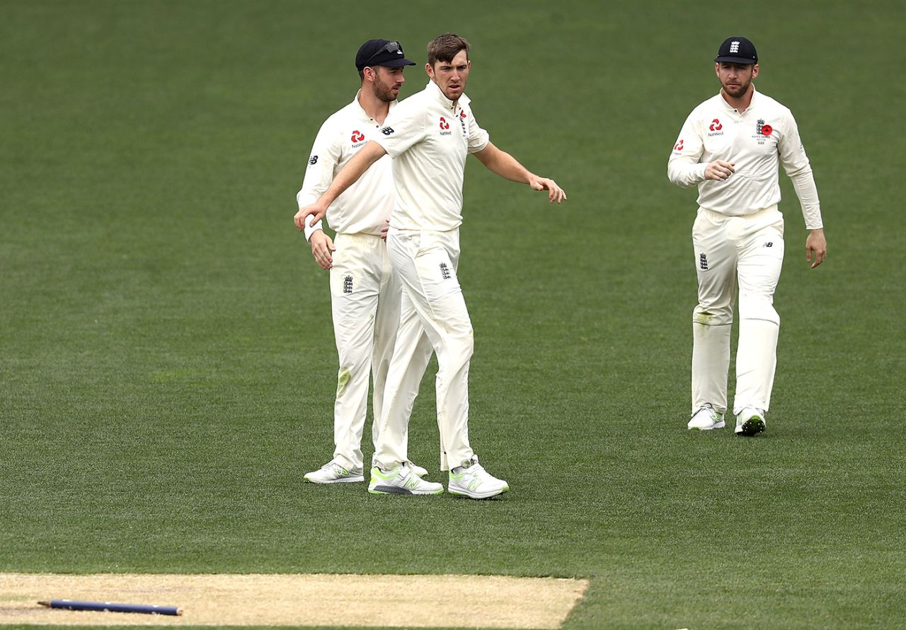 Craig Overton took the wicket of Matthew Short early on the fourth day, Cricket Australia XI v England, The Ashes 2017-18, tour match, 4th day, Adelaide, November 11, 2017