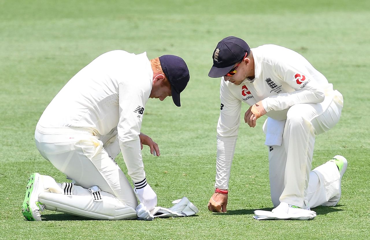 Joe Root checks in on Jonny Bairstow, after the latter was hit on the hand, Cricket Australia XI v England, The Ashes 2017-18, tour match, 1st day, Townsville, November 15, 2017