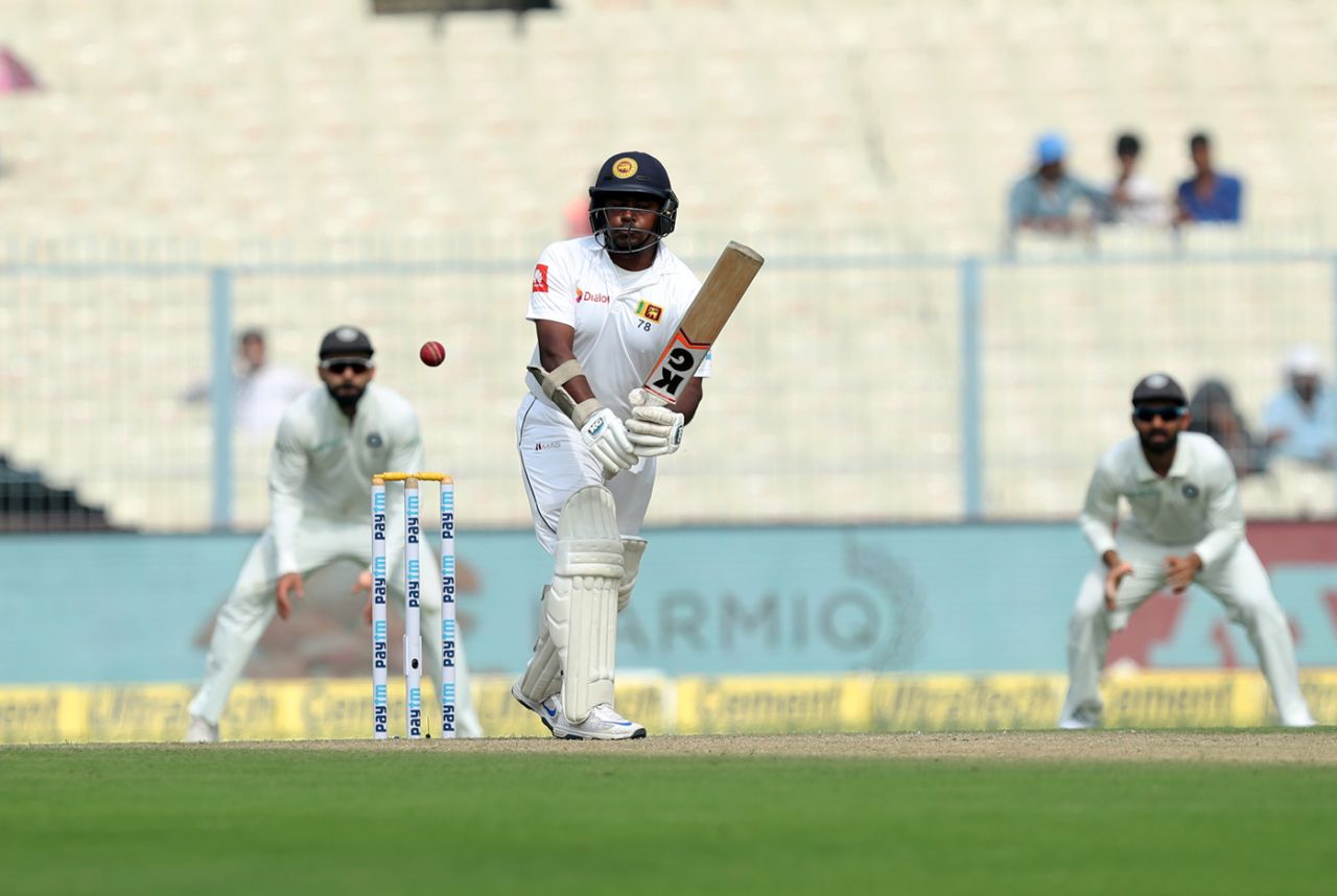 Rangana Herath guides one onto the leg side, India v Sri Lanka, 1st Test, 4th Day, Kolkata, 19 November, 2017