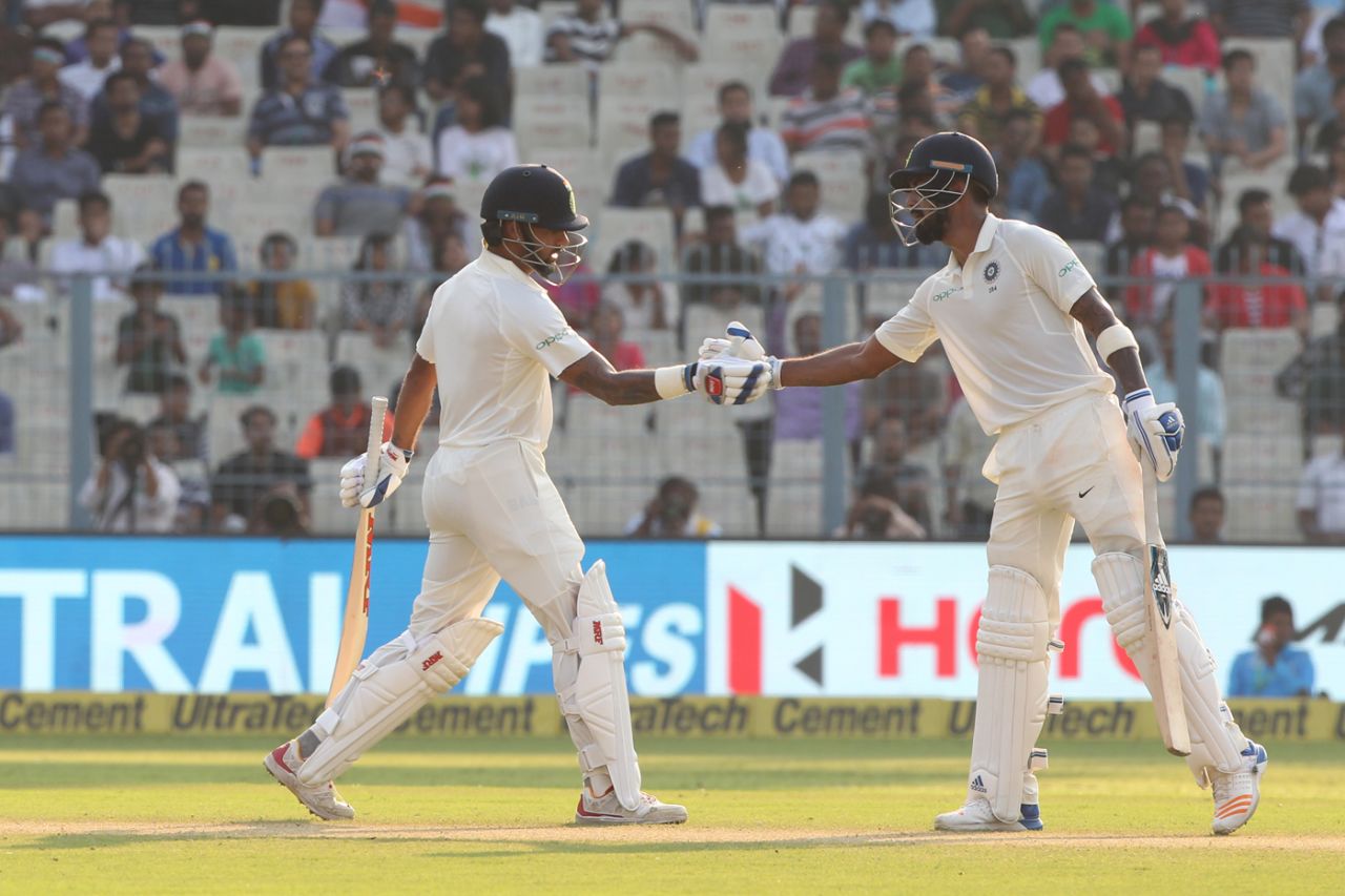 Shikhar Dhawan and KL Rahul shared a 166-run opening stand, India v Sri Lanka, 1st Test, 4th Day, Kolkata, 19 November, 2017