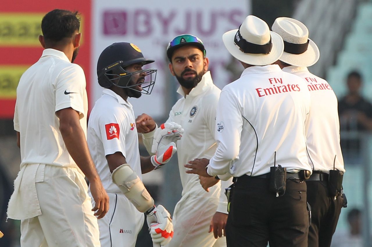 Tempers flared while Niroshan Dickwella was at the crease, India v Sri Lanka, 1st Test, Kolkata, 5th day, November 20, 2017