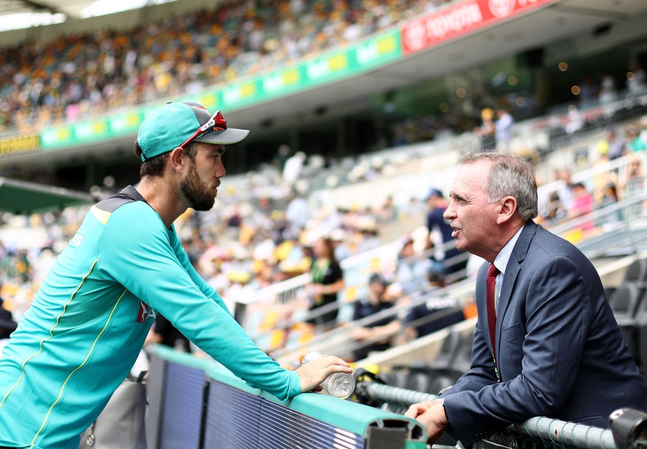 Glenn Maxwell speaks with Australia's chairman of selectors Trevor Hohns, Australia v England, 1st Test, The Ashes 2017-18, 1st day, Brisbane, November 23, 2017