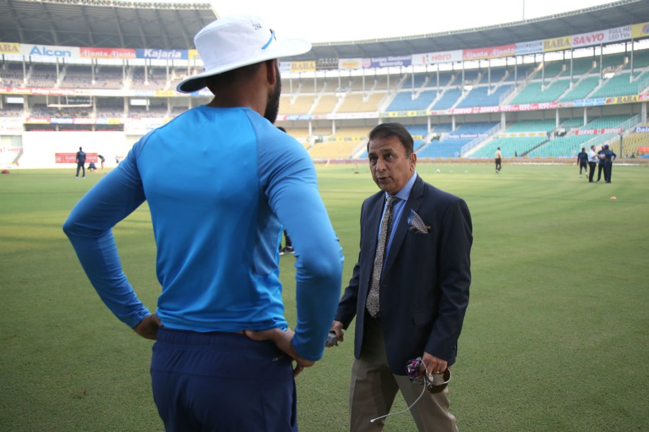 Sunil Gavaskar has a chat with KL Rahul at pre-match training, India v Sri Lanka, 2nd Test, Nagpur, 1st day, November 24, 2017