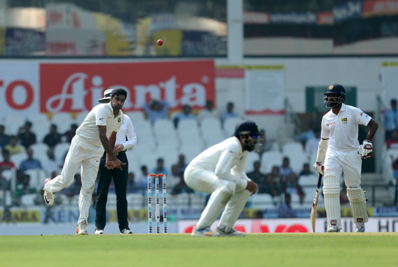 Ashwin gave the ball plenty of revs in the post-lunch session, India v Sri Lanka, 2nd Test, Nagpur, 1st day, November 24, 2017