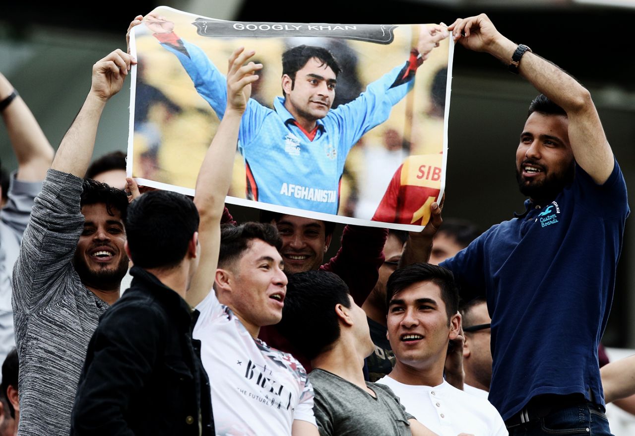 Fans hold up a poster of Rashid Khan, MCC v Afghanistan, Lord's, July 11, 2017