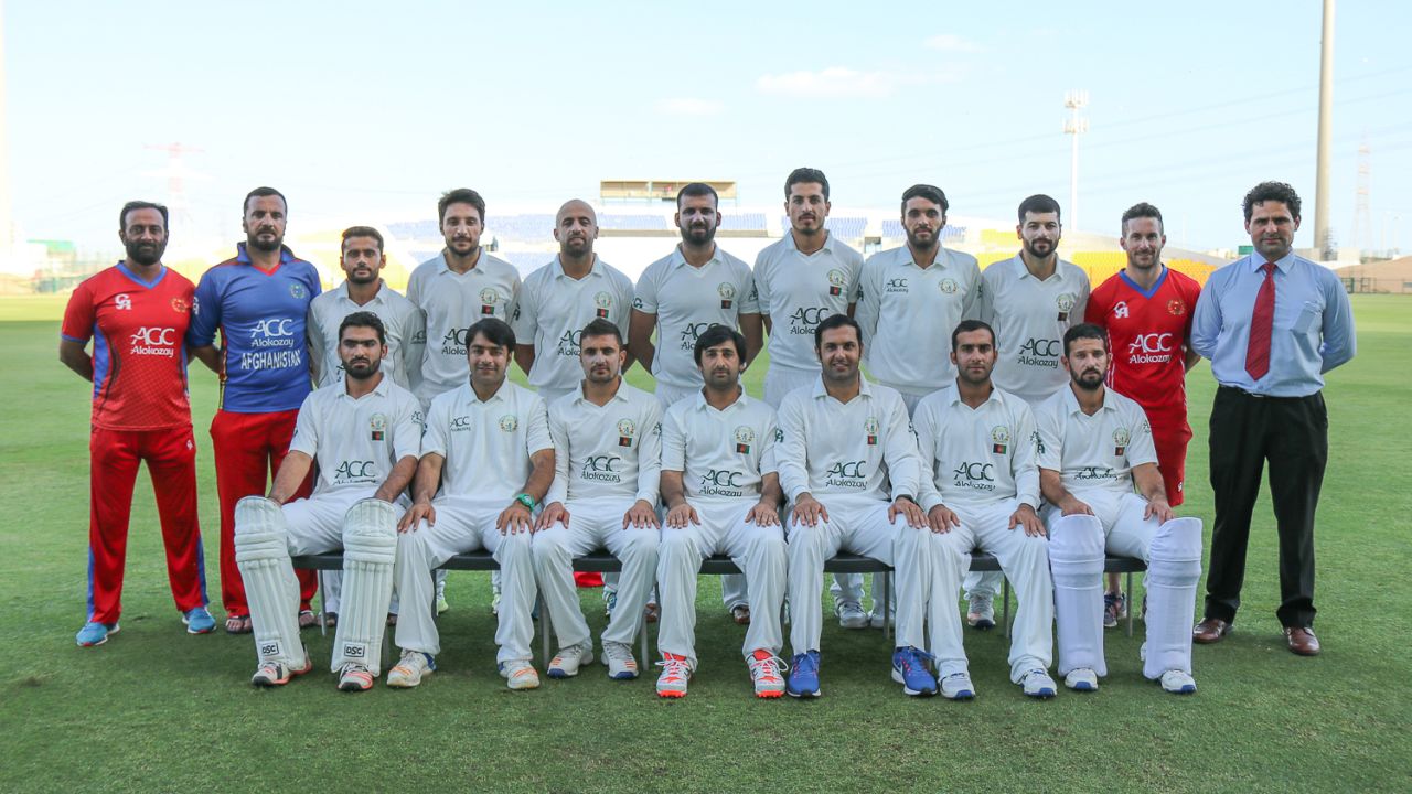Afghanistan's squad poses for a portrait ahead of their final match in the Intercontinental Cup, UAE v Afghanistan, 2015-17 Intercontinental Cup, 1st day, Abu Dhabi, November 29, 2017