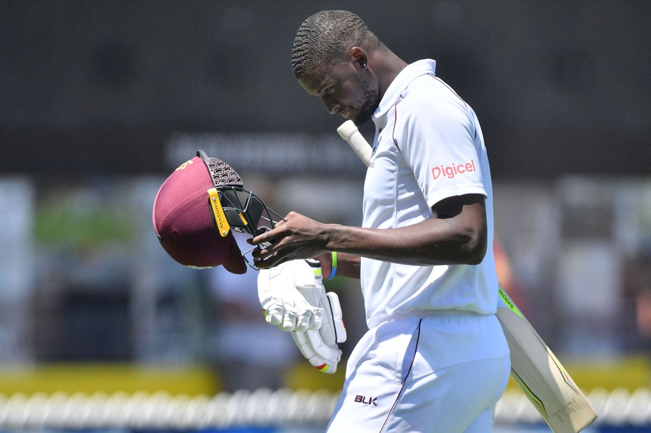 Jason Holder cut a dejected figure having been bowled for a first-ball duck, New Zealand v West Indies, 1st Test, Wellington, 1st day, December 1, 2017
