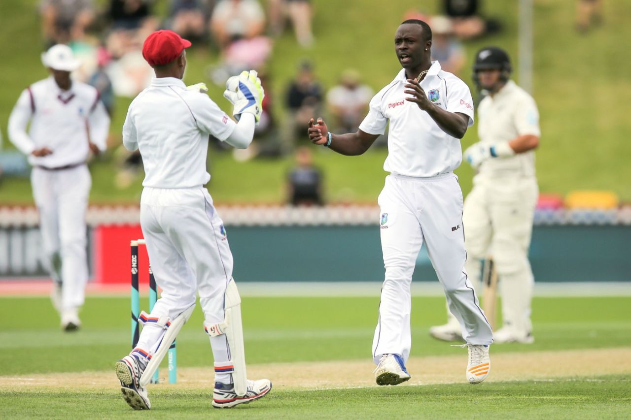 Kemar Roach dismissed Jeet Raval for 42, New Zealand v West Indies, 1st Test, Wellington, 2nd day, December 2, 2017