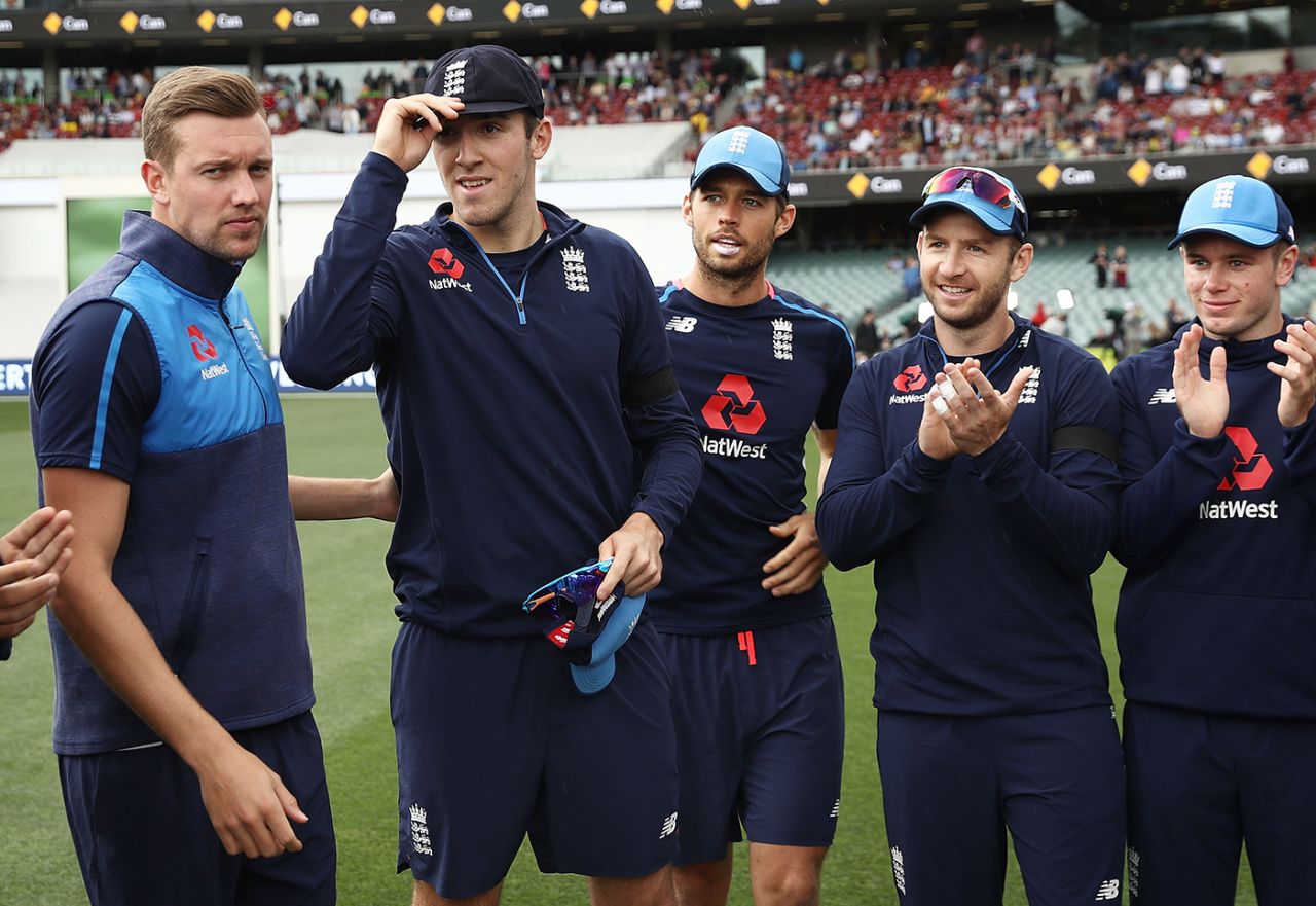 Debutant Craig Overton was given his England cap before the start of the Test, Australia v England, 2nd Test, The Ashes 2017-18, 1st day, Adelaide, December 2, 2017