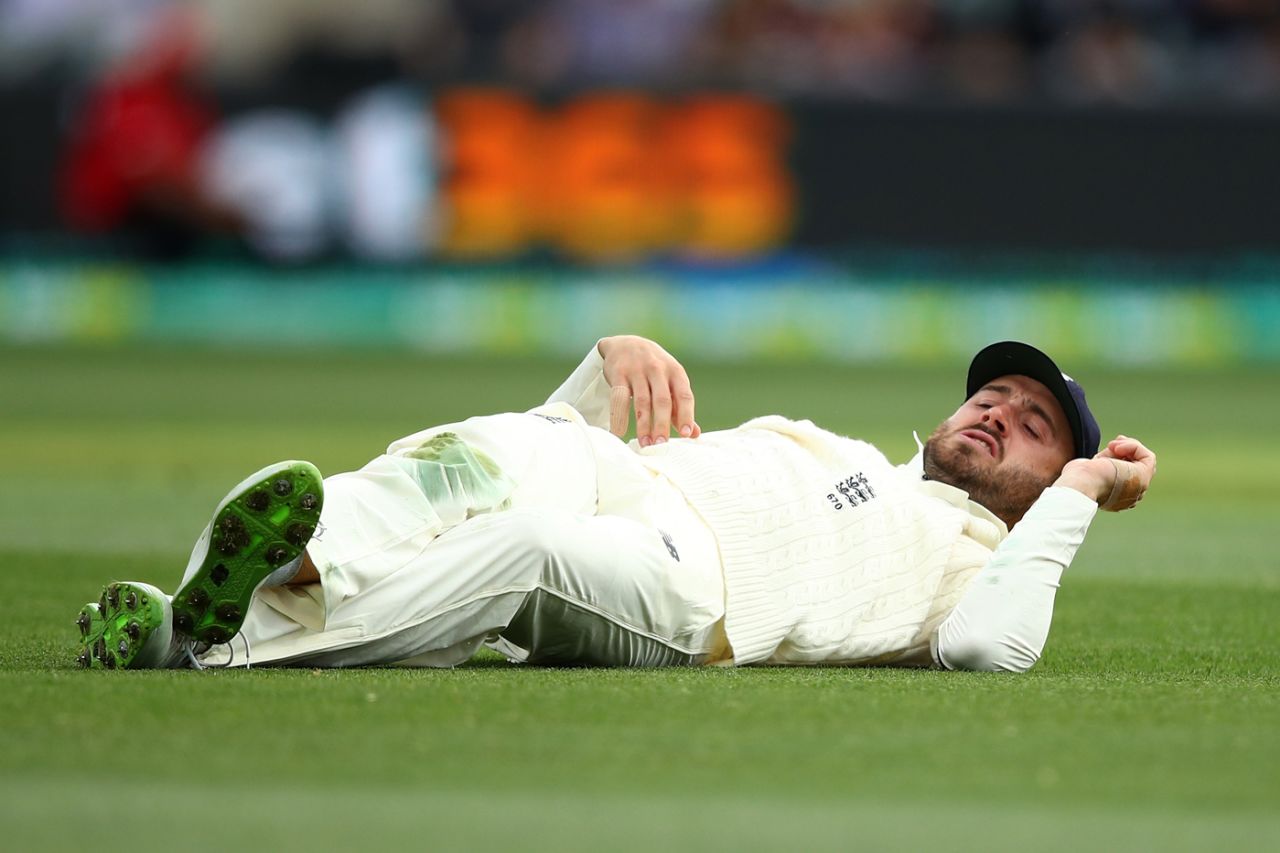 Feeling for the field: James Vince looks on after falling over whilst fielding, Australia v England, 2nd Test, The Ashes 2017-18, 1st day, Adelaide, December 2, 2017