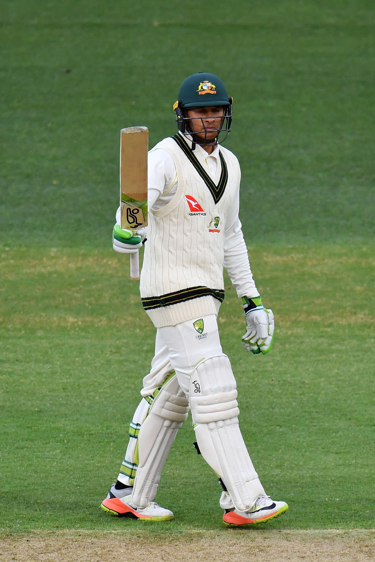 A subdued celebration followed Usman Khawaja's half-century, Australia v England, 2nd Test, The Ashes 2017-18, 1st day, Adelaide, December 2, 2017