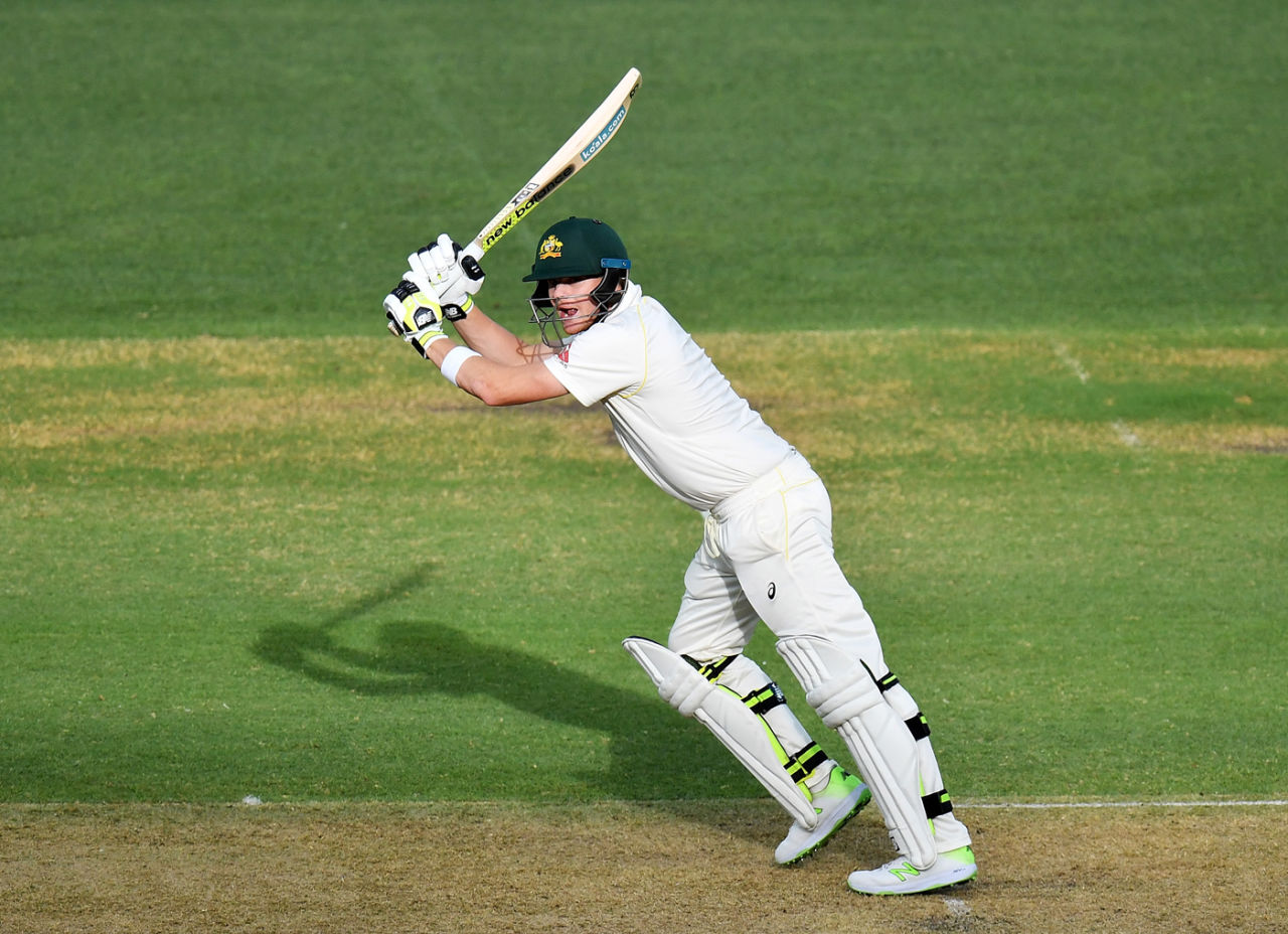 Steven Smith bunts one away into the leg side, Australia v England, 2nd Test, The Ashes 2017-18, 1st day, Adelaide, December 2, 2017