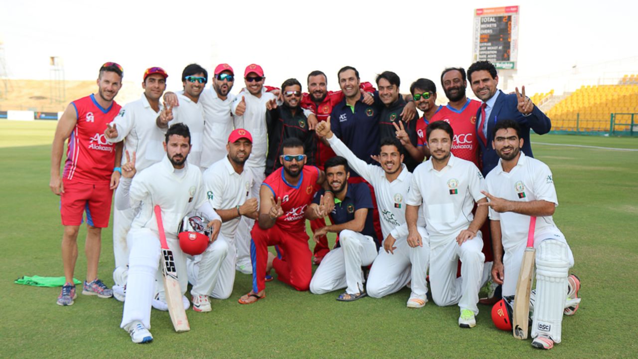 Afghanistan celebrate after winning the Intercontinental Cup for the second time, UAE v Afghanistan, 2015-17 Intercontinental Cup, 4th day, Abu Dhabi, December 2, 2017