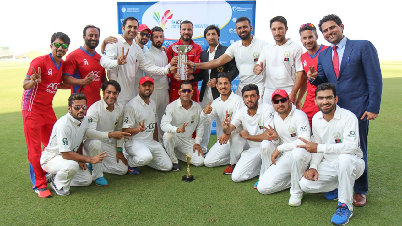 Afghanistan celebrate claiming the 2015-17 Intercontinental Cup title, UAE v Afghanistan, 2015-17 Intercontinental Cup, 4th day, Abu Dhabi, December 2, 2017