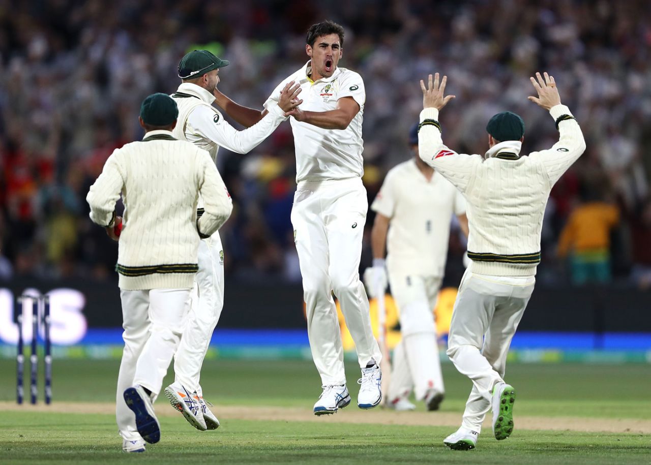 Mitchell Starc pinned Mark Stoneman lbw with a yorker, Australia v England, 2nd Test, The Ashes 2017-18, 2nd day, Adelaide, December 3, 2017