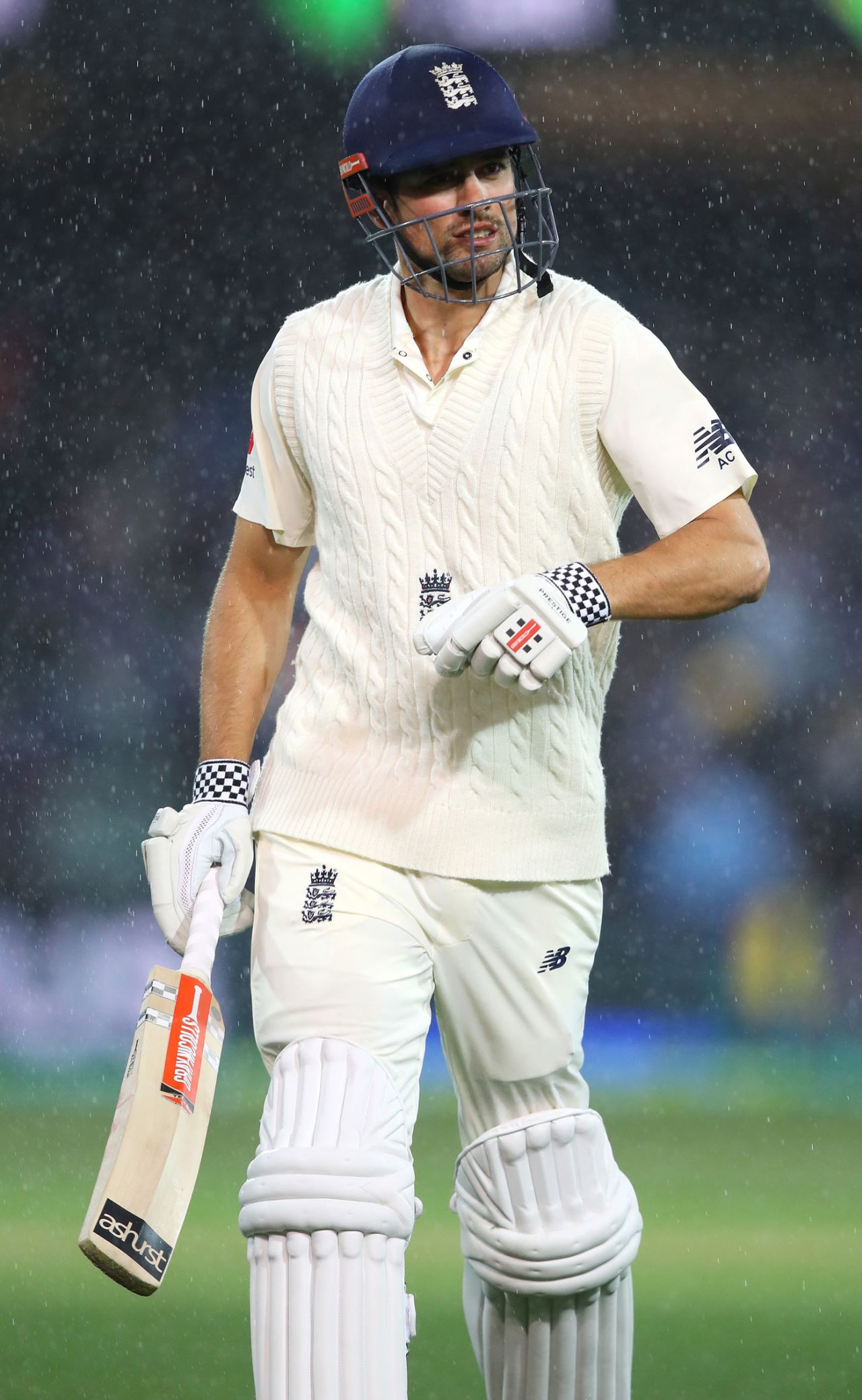 Alastair Cook heads off as the rain falls, Australia v England, 2nd Test, The Ashes 2017-18, 2nd day, Adelaide, December 3, 2017