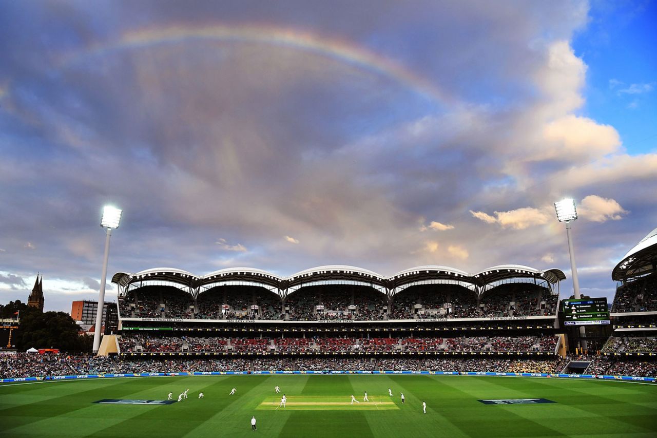 A rainbow makes an appearance above Adelaide Oval, Australia v England, 2nd Test, The Ashes 2017-18, 2nd day, Adelaide, December 3, 2017
