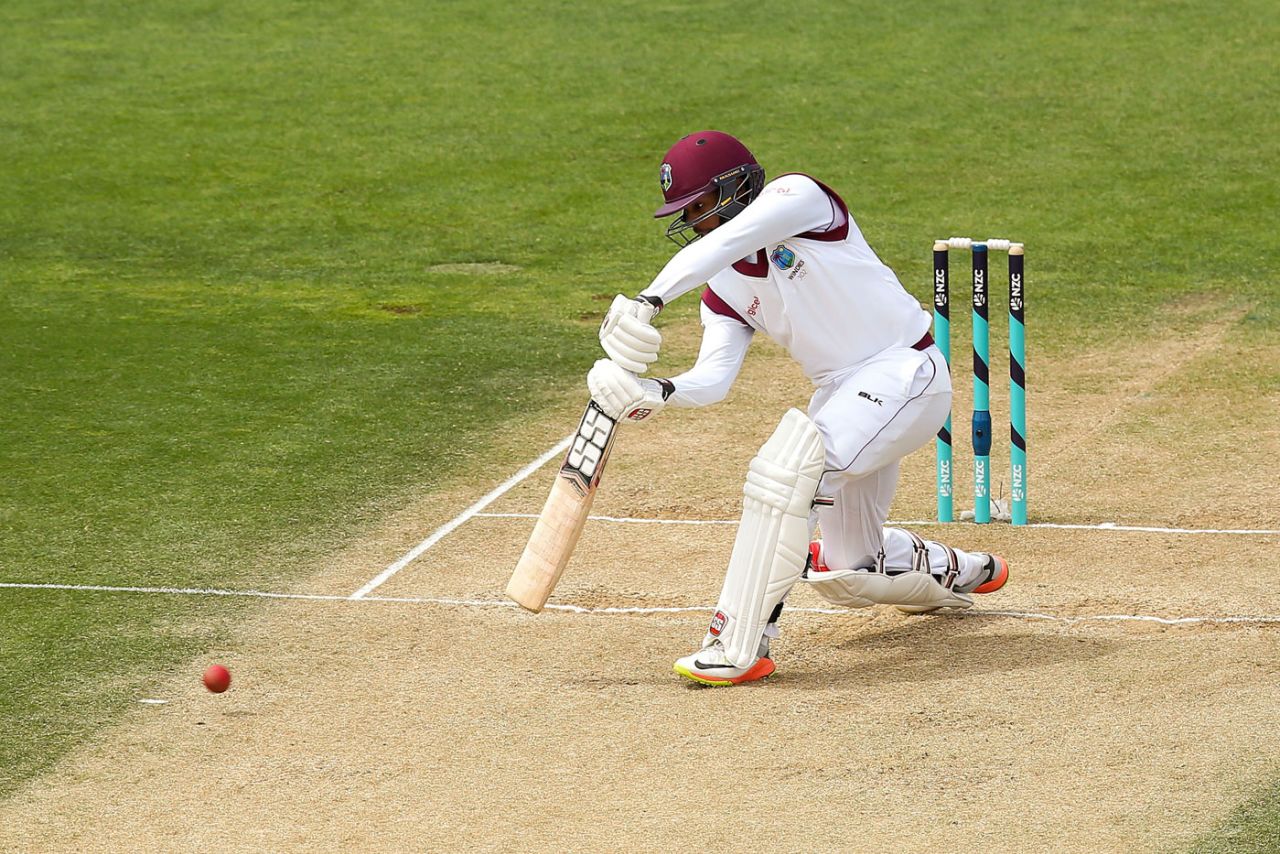 Shai Hope drives through the covers, New Zealand v West Indies, 1st Test, Wellington, 4th day, December 4, 2017