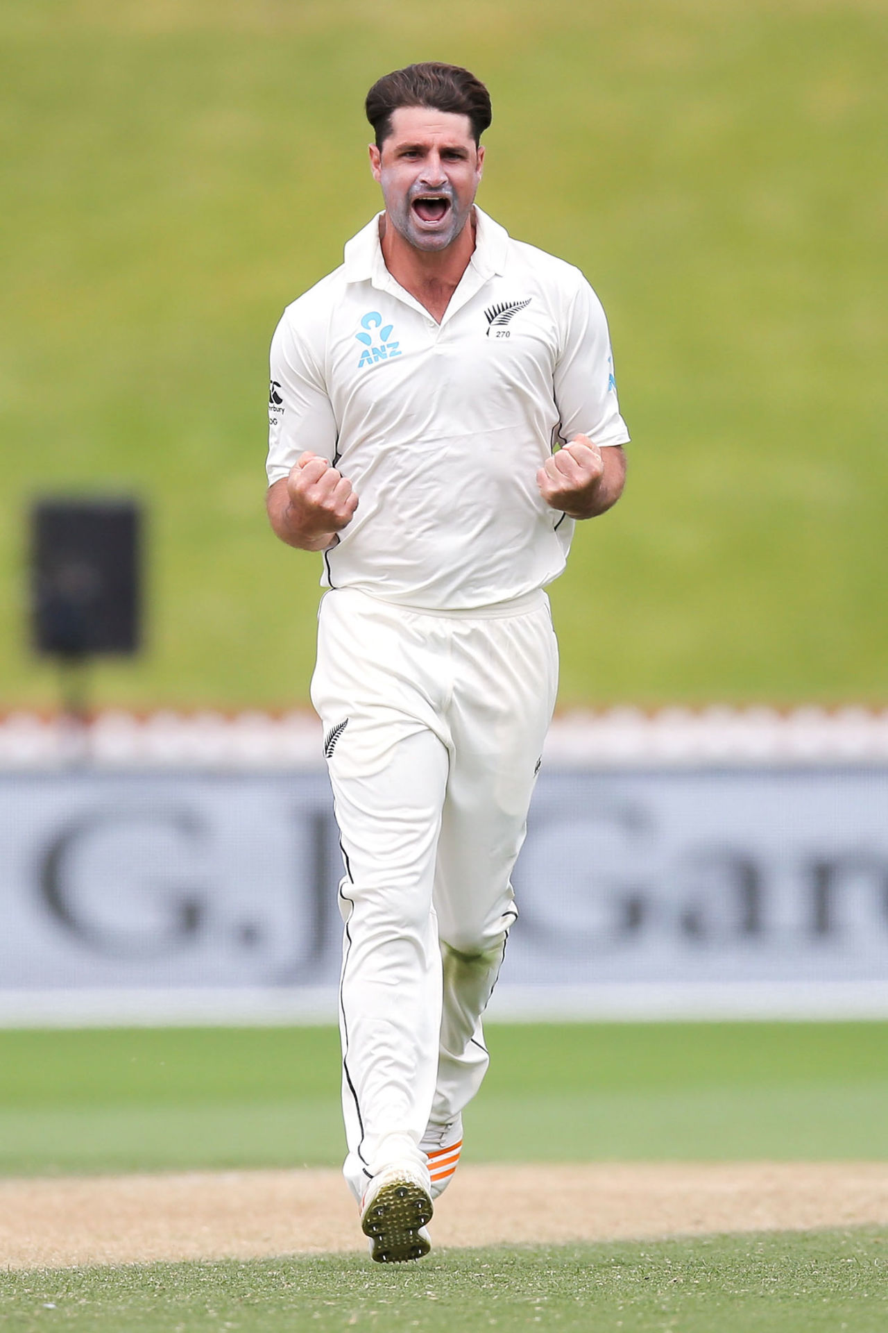 Colin de Grandhomme celebrates a wicket, New Zealand v West Indies, 1st Test, Wellington, 4th day, December 4, 2017