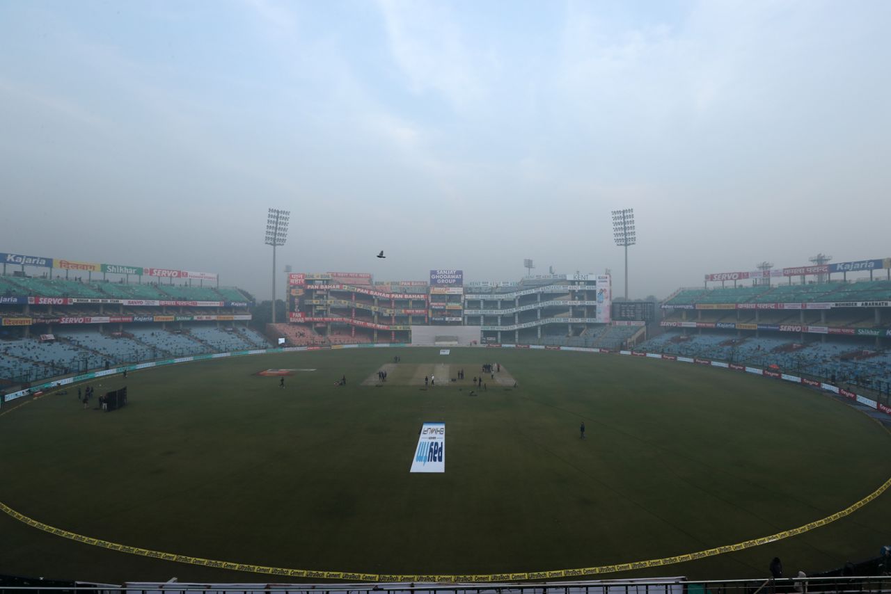 A view of the smog-enveloped Feroz Shah Kotla, India v Sri Lanka, 3rd Test, Delhi, 3rd day, December 4, 2017
