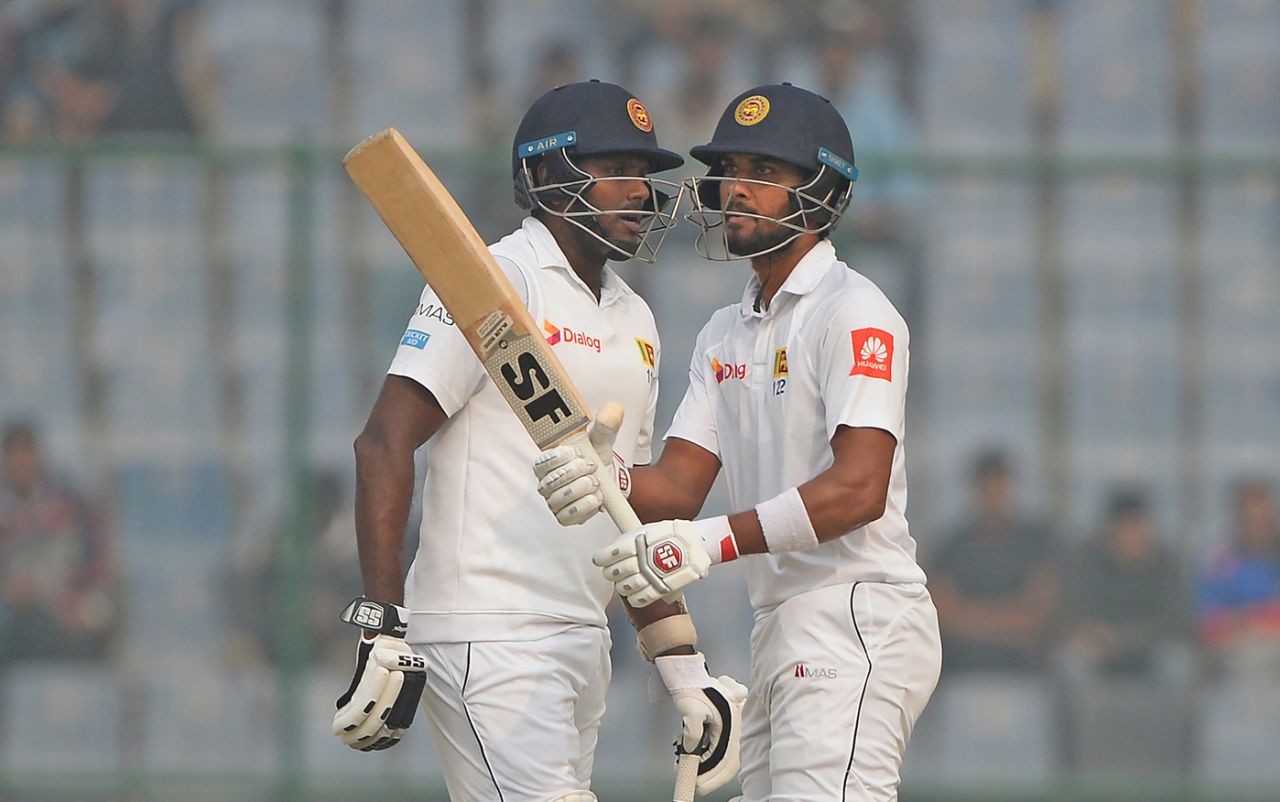 Dinesh Chandimal and Angelo Mathews put on a century stand, India v Sri Lanka, 3rd Test, Delhi, 3rd day, December 4, 2017