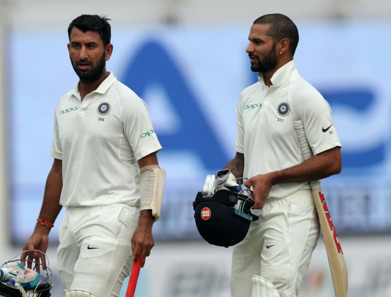 Cheteshwar Pujara and Shikhar Dhawan steadied India's innings after the loss of two early wickets, India v Sri Lanka, 3rd Test, Delhi, 4th day, December 5, 2017