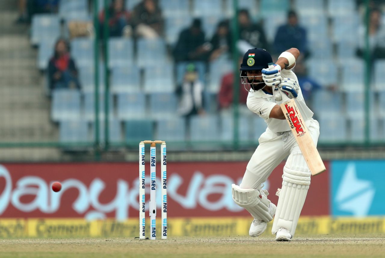 Virat Kohli steers one onto the off side, India v Sri Lanka, 3rd Test, Delhi, 4th day, December 5, 2017