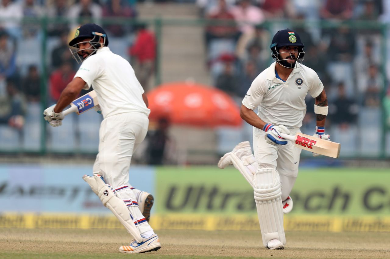 Virat Kohli and Rohit Sharma run between the wickets, India v Sri Lanka, 3rd Test, Delhi, 4th day, December 5, 2017