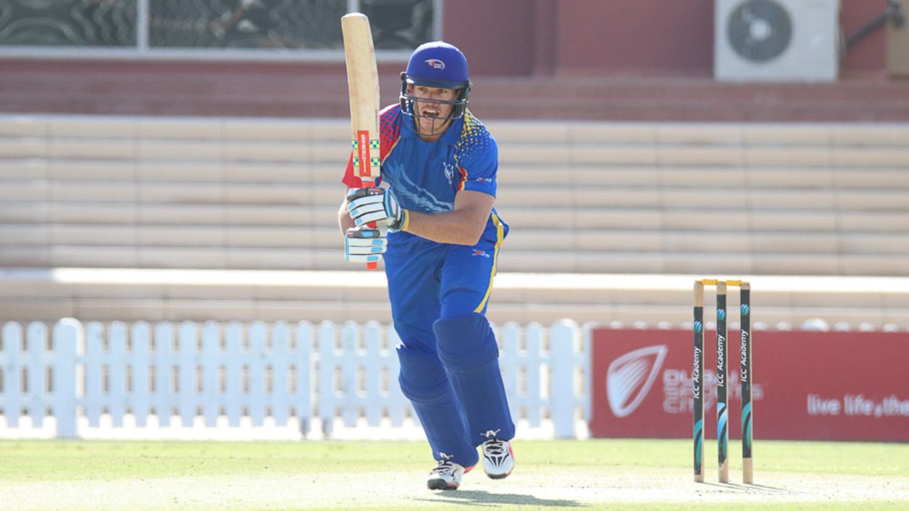 Louis van der Westhuizen drives down the ground for a boundary, Namibia v Netherlands, 2015-17 WCL Championship, Dubai, December 6, 2017