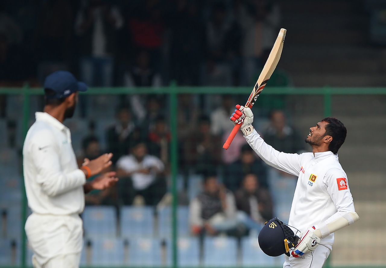 Dhananjaya de Silva brought up his third Test century, India v Sri Lanka, 3rd Test, Delhi, 5th day, December 6, 2017