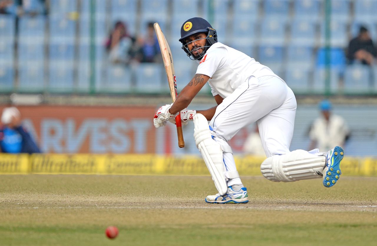 Roshen Silva turns the ball fine down the leg side, India v Sri Lanka, 3rd Test, Delhi, 5th day, December 6, 2017