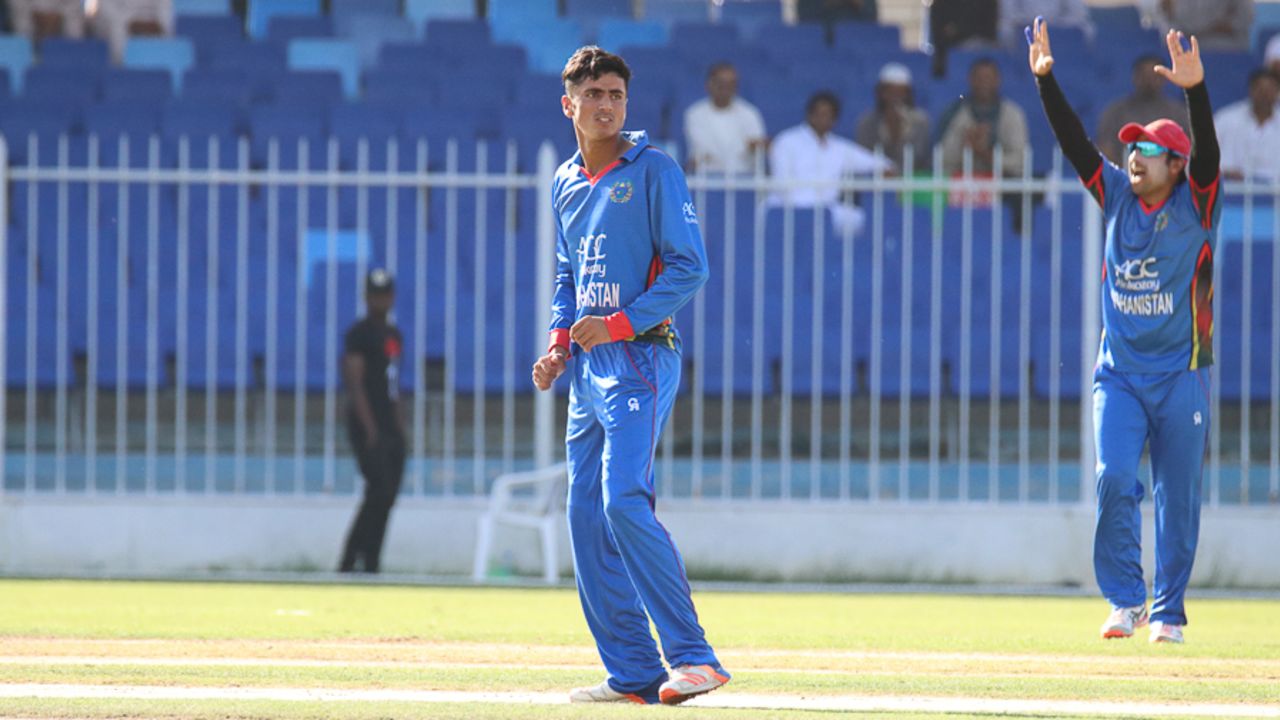 Mujeeb Zadran looks on after an appeal for a wicket is turned down, Afghanistan v Ireland, 2nd ODI, Sharjah, December 7, 2017