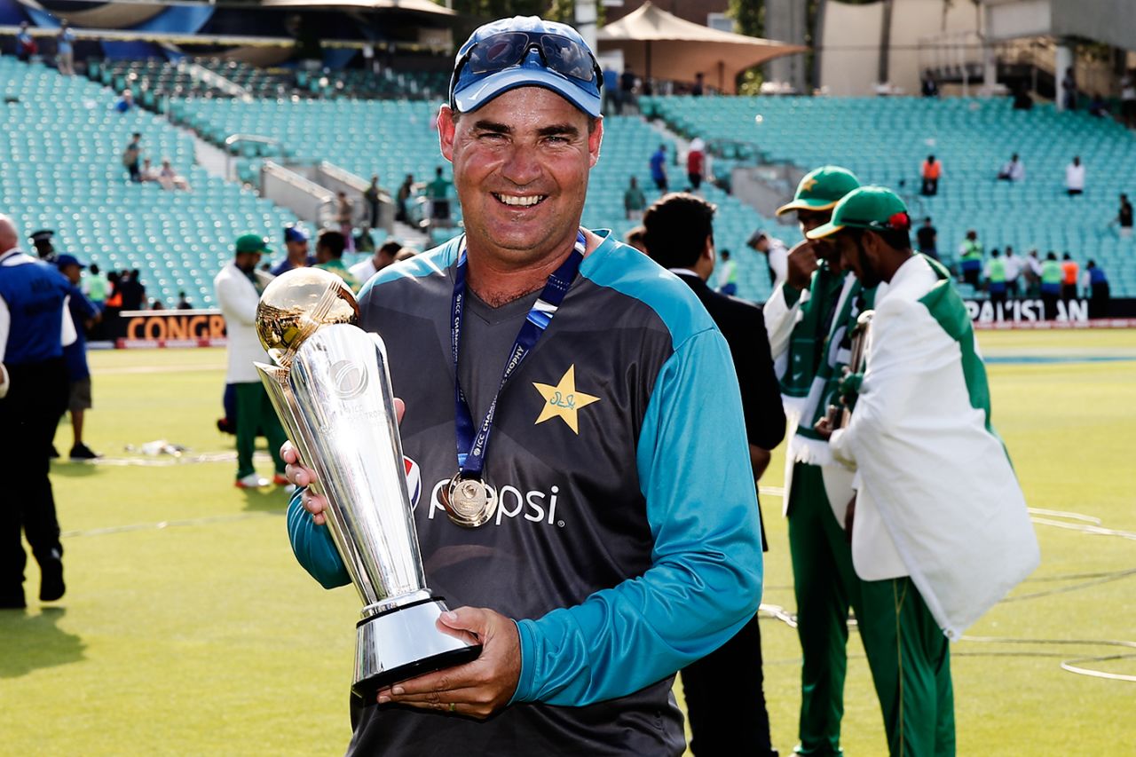 Mickey Arthur with the Champions Trophy, India v Pakistan, Champions Trophy, final, The Oval, London, June 18, 2017
