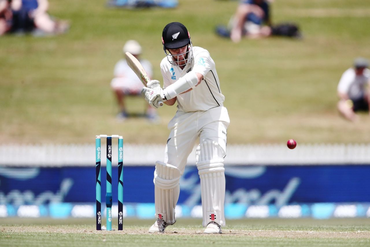 Kane Williamson gets behind the line of a delivery, New Zealand v West Indies, 2nd Test, Hamilton, 1st day, December 9, 2017