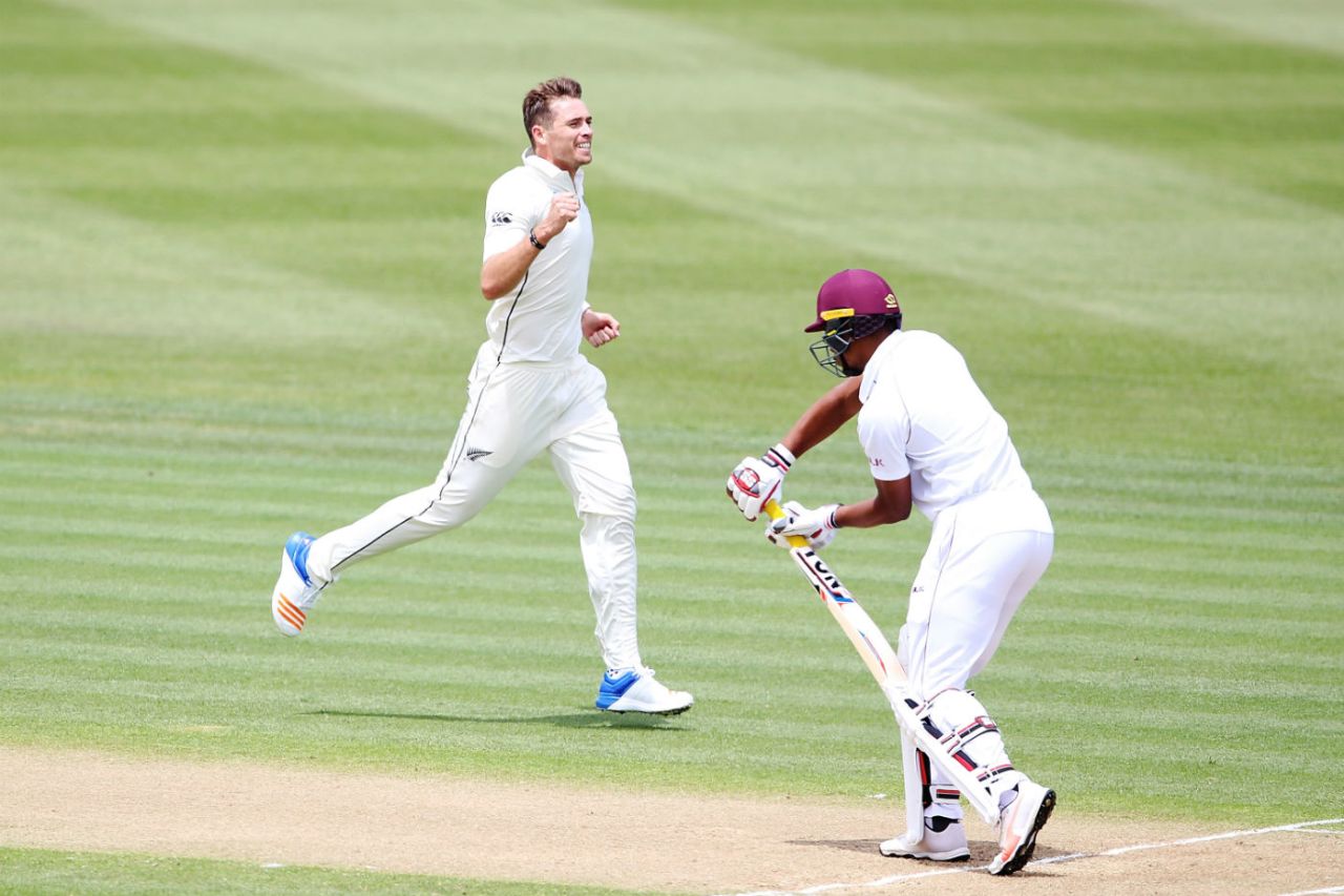 Tim Southee took out Kieran Powell in the first over, New Zealand v West Indies, 2nd Test, Hamilton, 2nd day, December 10, 2017