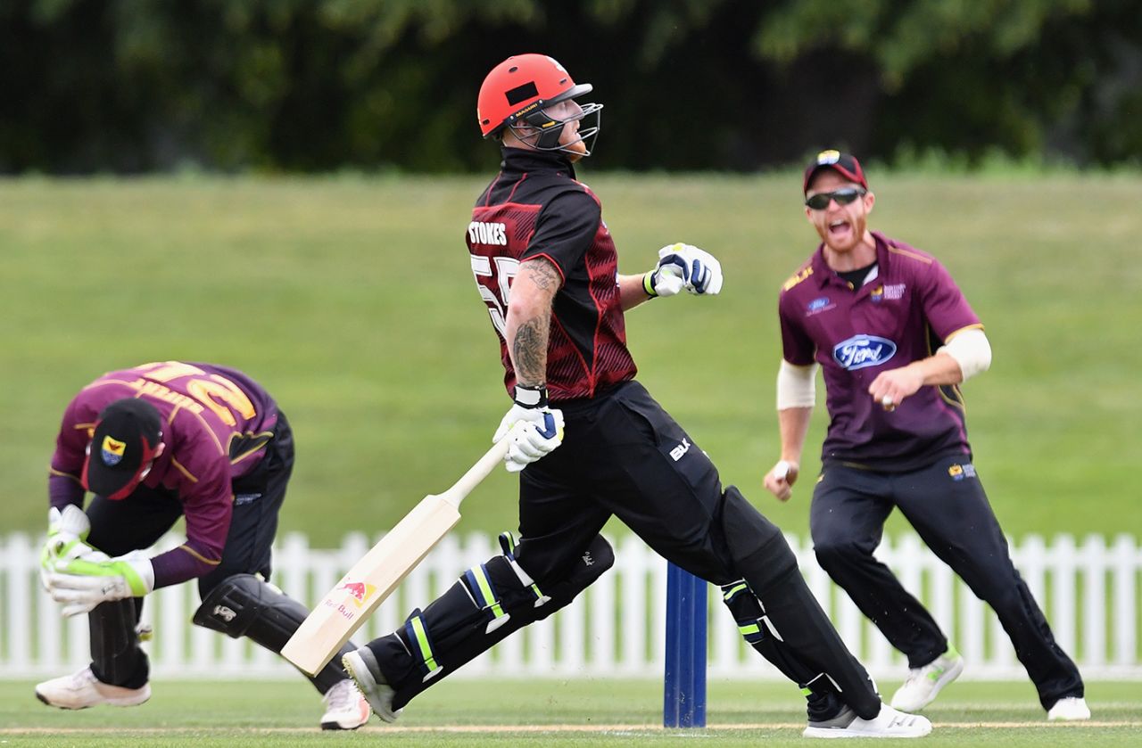 Ben Stokes was found short of his crease in Canterbury's chase, Canterbury v Northern Districts, Ford Trophy 2017-18, Christchurch, December 10, 2017