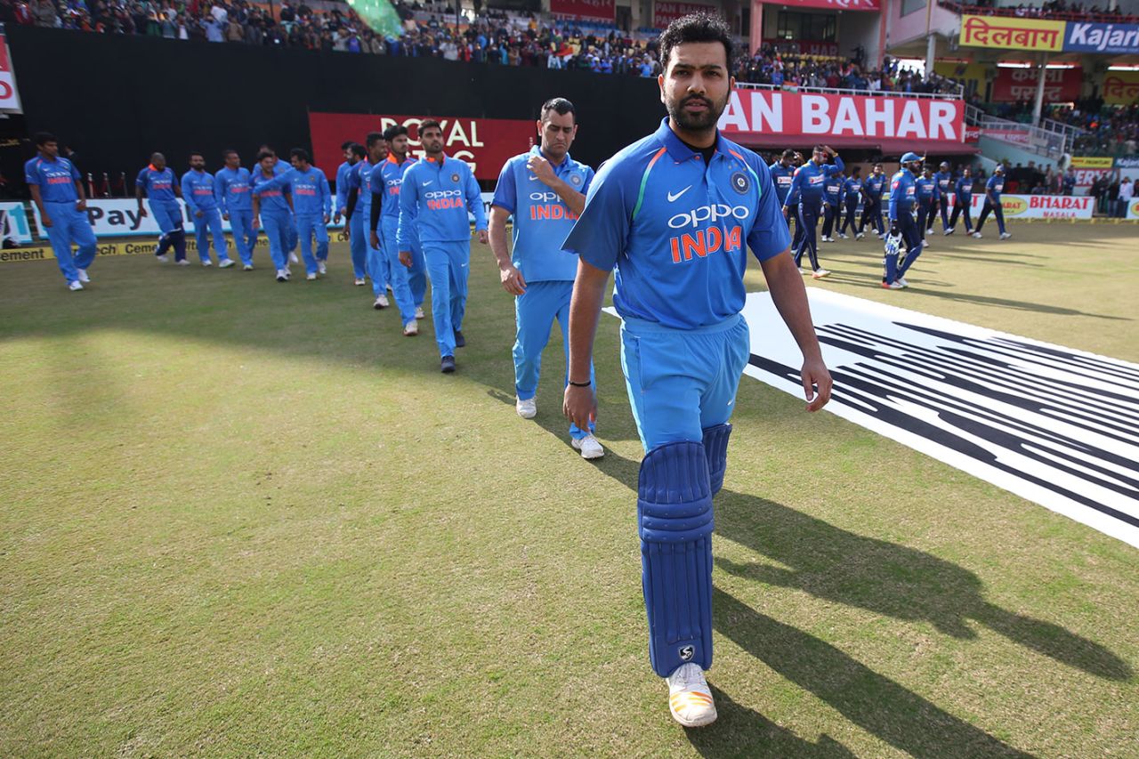 Rohit Sharma leads the team onto the field, India v Sri Lanka, 1st ODI, Dharamsala, December 10, 2017